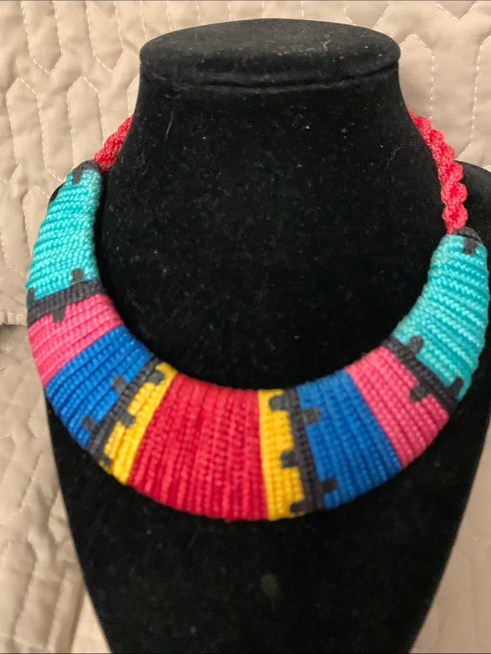 Vintage African Multicolor Beaded Statement Necklace